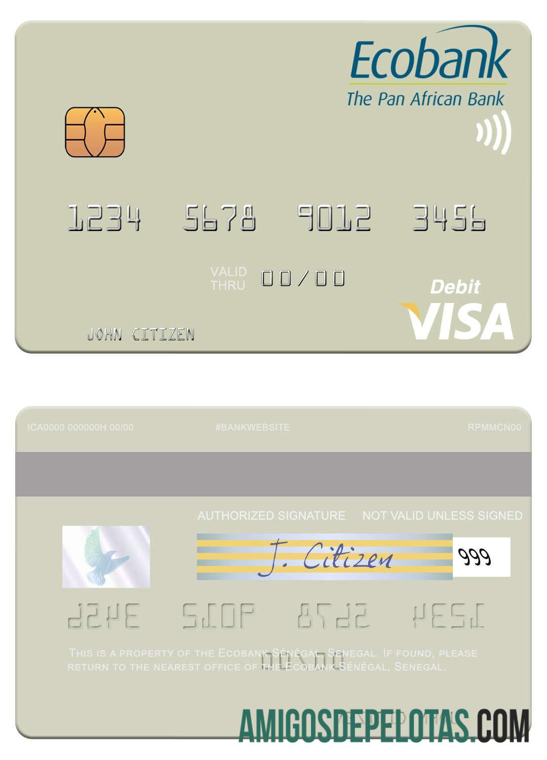 Cartão de débito Senegal Ecobank Senegal Visa baixar para verificação